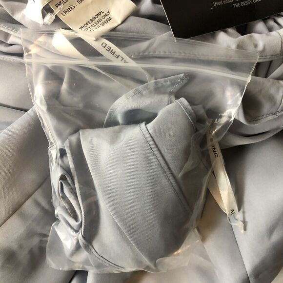 ALFRED SUNG Platinum Light Blue Jersey Sateen Mikado Long Gown with Sash Size 0 - Picture 7 of 11